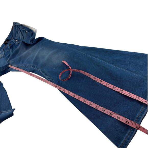 True Religion Terra Cotta Indigo Joey Terry Mid Rise Flare Flap Jeans Size 33 - Picture 8 of 9